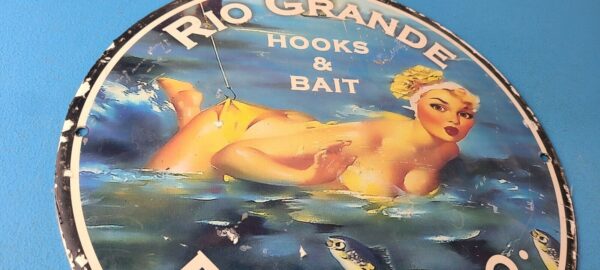 Vintage Rio Grande Sign Hooks Bait Tackle Lures Fish Minnow Gas Pump Sign 305639835505 5