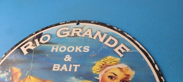 Vintage Rio Grande Sign Hooks Bait Tackle Lures Fish Minnow Gas Pump Sign 305639835505 7