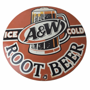 Vintage Root Beer Sign - A&W Beverage Old Fashion Porcelain Gas Pump Sign