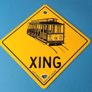 Vintage SFO Municipal Railway Sign - XING Trains Railway Porcelain Gas Pump Sign
