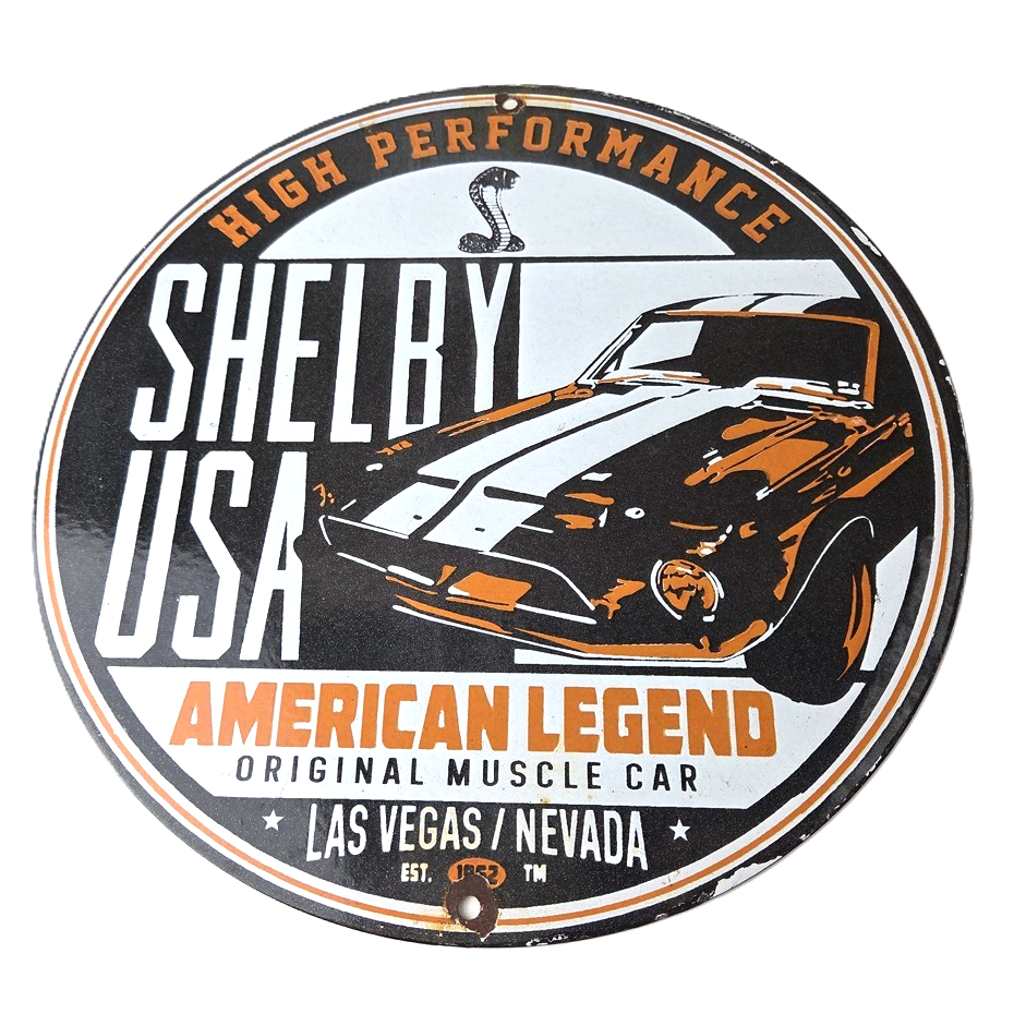 Vintage Shelby Porcelain Sign - American Legend Ford Gas Pump Racing Sign