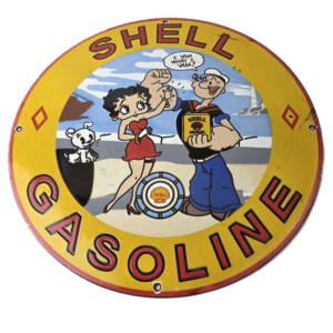 Vintage Shell Gasoline Sign - Betty Boop Popeye Gas Oil Pump Porcelain Sign