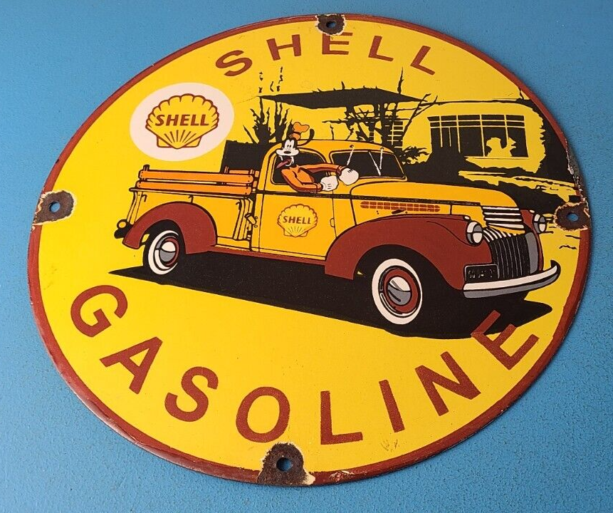 Vintage Shell Gasoline Sign Goofy Old Truck Gas Oil Pump Porcelain Sign 305889892495