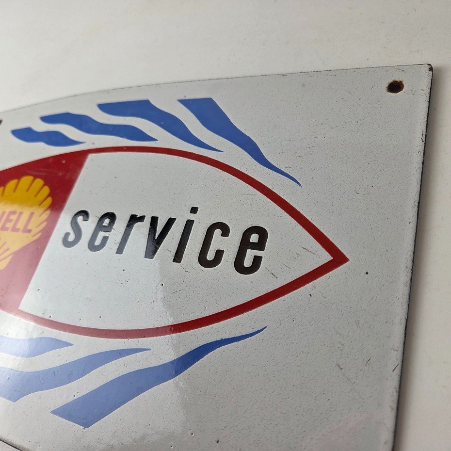 Vintage Shell Gasoline Sign - Marine Boat Porcelain Gas Pump Plate Sign - Image 13