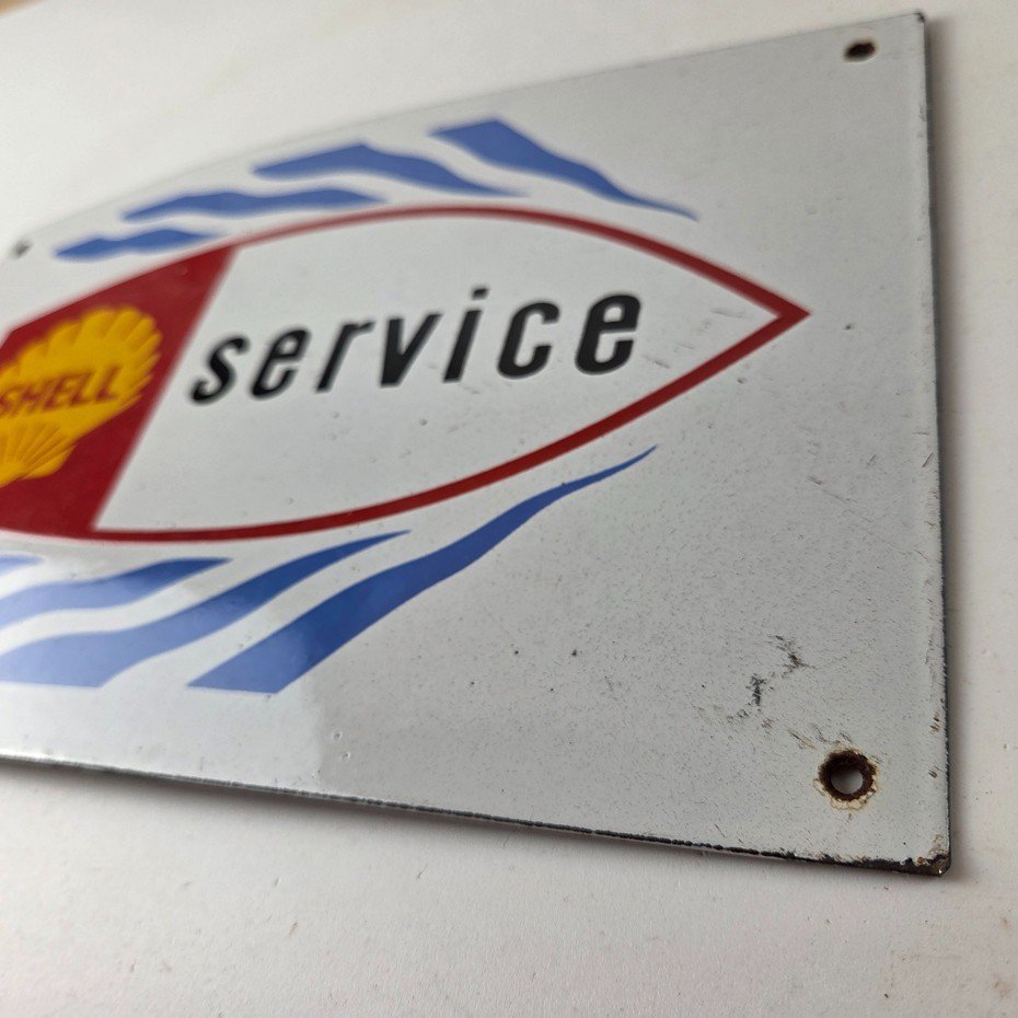 Vintage Shell Gasoline Sign - Marine Boat Porcelain Gas Pump Plate Sign - Image 14