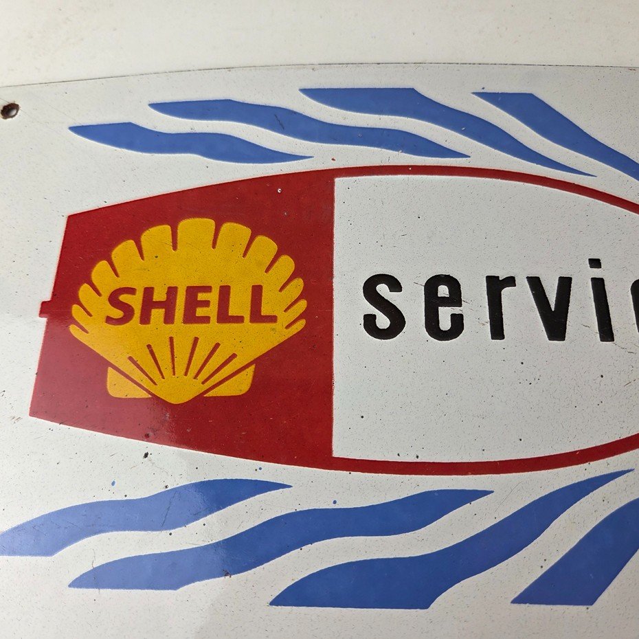 Vintage Shell Gasoline Sign - Marine Boat Porcelain Gas Pump Plate Sign - Image 3