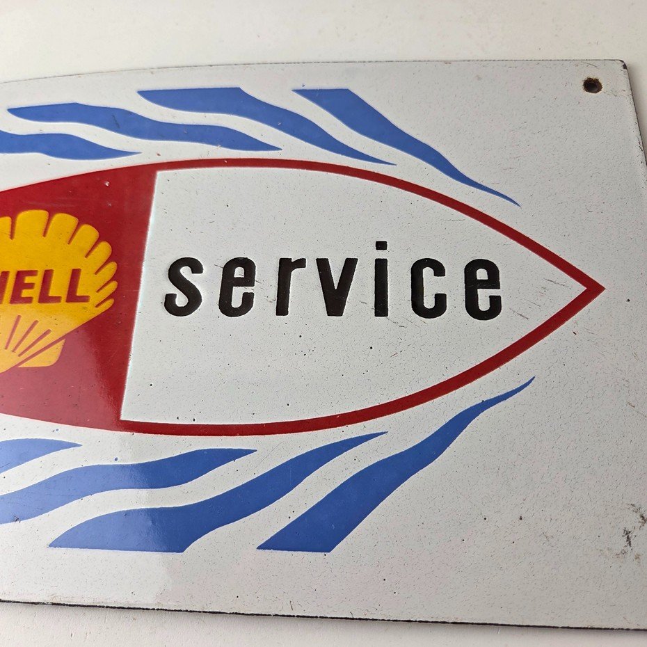 Vintage Shell Gasoline Sign - Marine Boat Porcelain Gas Pump Plate Sign - Image 4