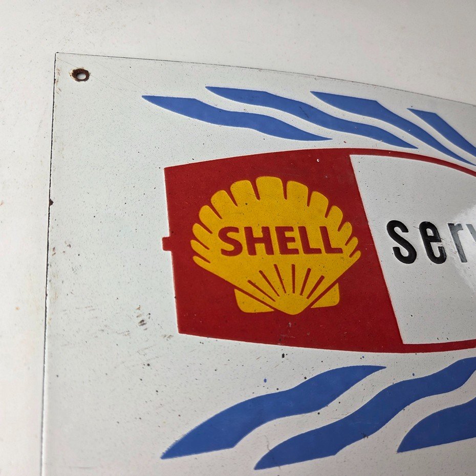 Vintage Shell Gasoline Sign - Marine Boat Porcelain Gas Pump Plate Sign - Image 5