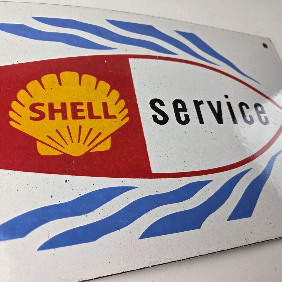 Vintage Shell Gasoline Sign - Marine Boat Porcelain Gas Pump Plate Sign - Image 7