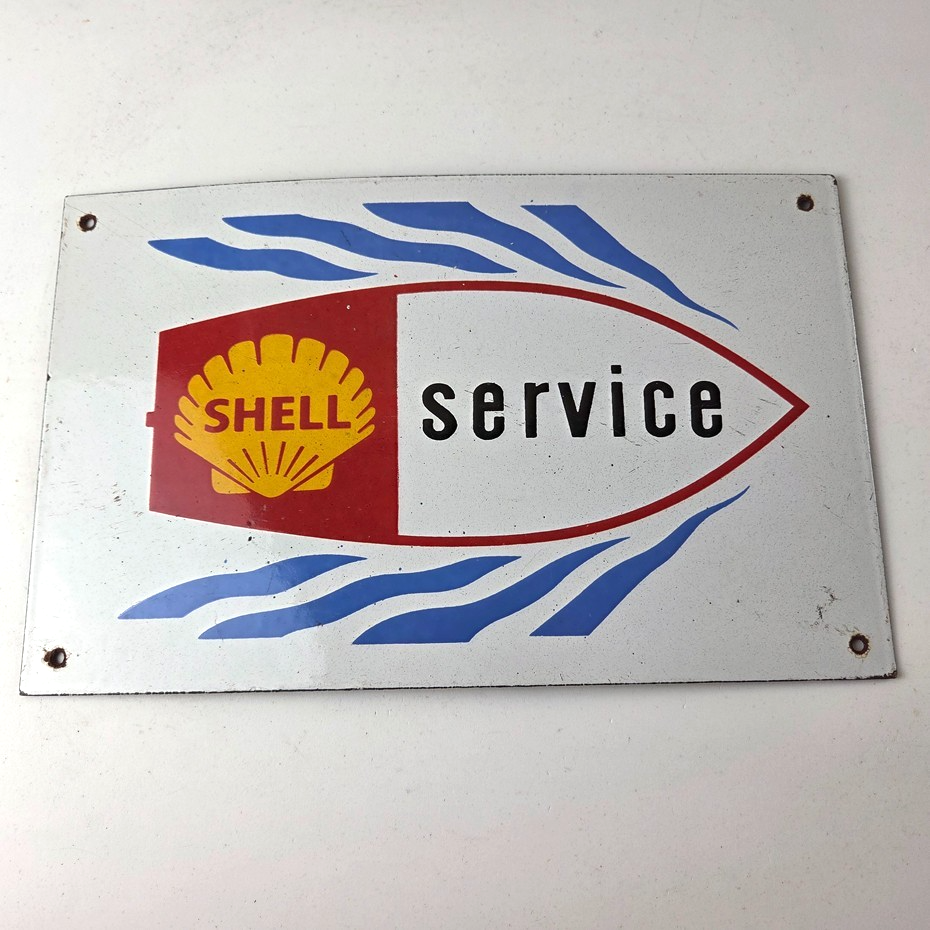 Vintage Shell Gasoline Sign - Marine Boat Porcelain Gas Pump Plate Sign - Image 8