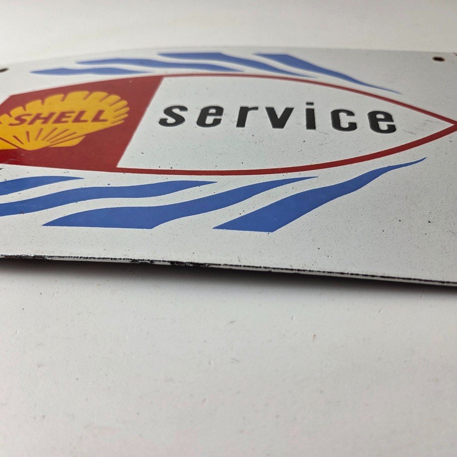 Vintage Shell Gasoline Sign - Marine Boat Porcelain Gas Pump Plate Sign - Image 9