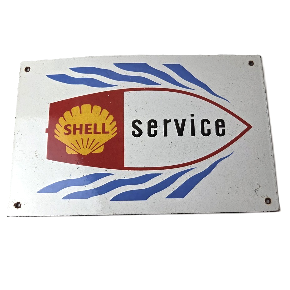 Vintage Shell Gasoline Sign - Marine Boat Porcelain Gas Pump Plate Sign