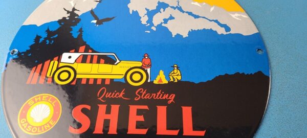 Vintage Shell Gasoline Sign Yosemite Quick Starting Gas Pump Porcelain Sign 305749945225 3