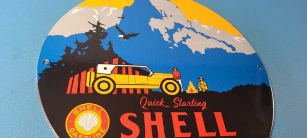 Vintage Shell Gasoline Sign Yosemite Quick Starting Gas Pump Porcelain Sign 305749945225 5