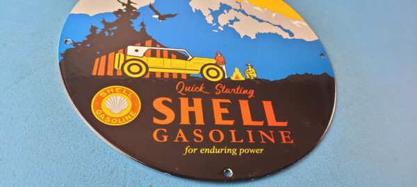 Vintage Shell Gasoline Sign Yosemite Quick Starting Gas Pump Porcelain Sign 305749945225 6