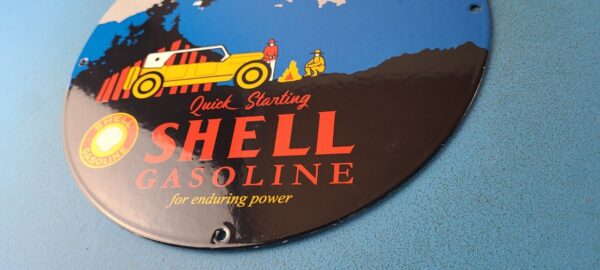 Vintage Shell Gasoline Sign Yosemite Quick Starting Gas Pump Porcelain Sign 305749945225 9