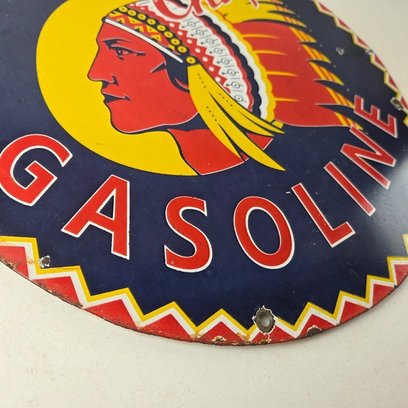 Vintage Silent Chief Gasoline Sign - Gas Service Station Pump Porcelain 12" Sign - Image 11