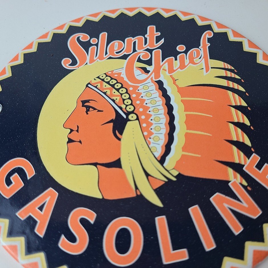 Vintage Silent Chief Gasoline Sign - Gas Service Station Pump Porcelain Sign - Image 11