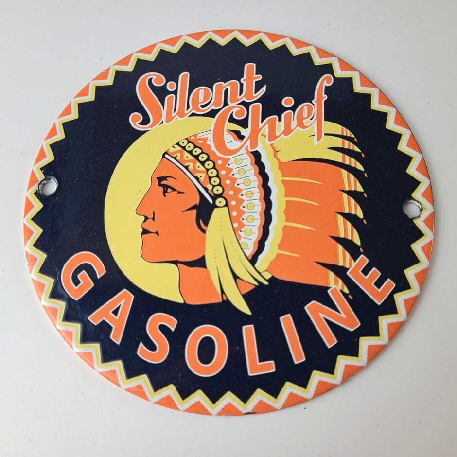 Vintage Silent Chief Gasoline Sign - Gas Service Station Pump Porcelain Sign - Image 12
