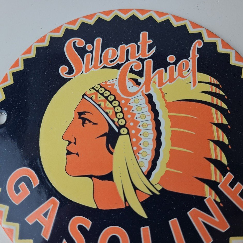 Vintage Silent Chief Gasoline Sign - Gas Service Station Pump Porcelain Sign - Image 3
