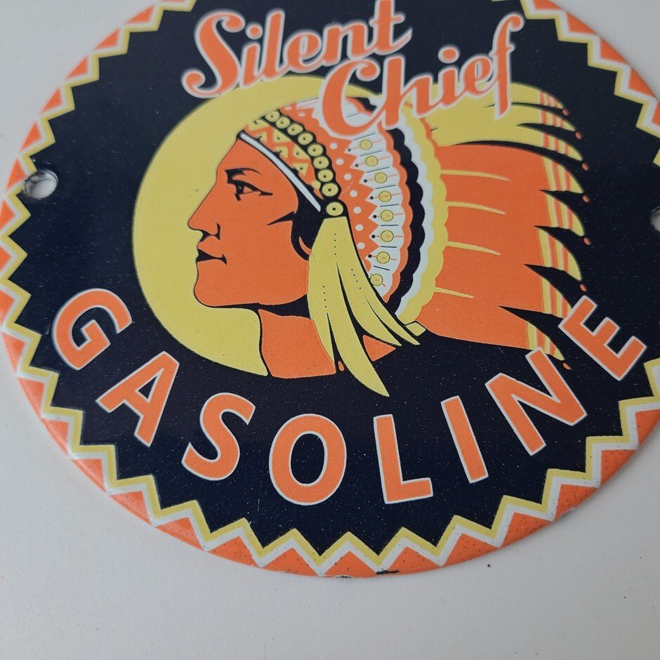 Vintage Silent Chief Gasoline Sign - Gas Service Station Pump Porcelain Sign - Image 4