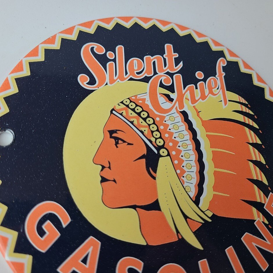 Vintage Silent Chief Gasoline Sign - Gas Service Station Pump Porcelain Sign - Image 5