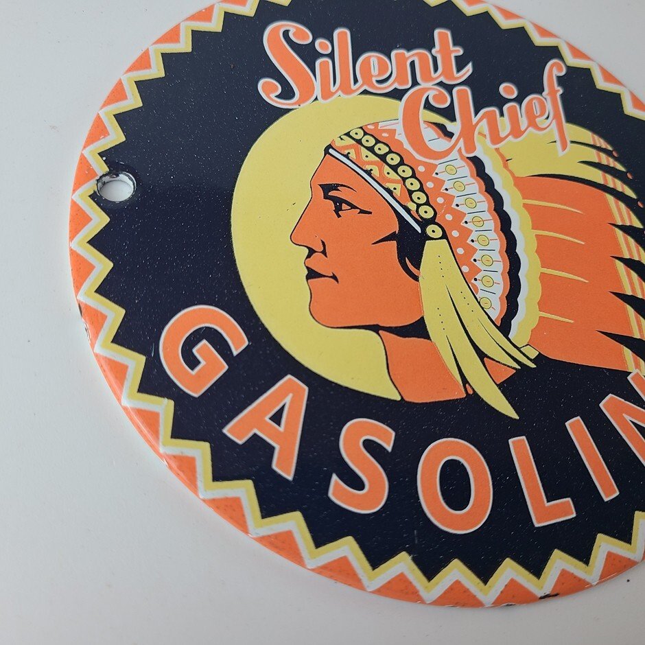Vintage Silent Chief Gasoline Sign - Gas Service Station Pump Porcelain Sign - Image 6