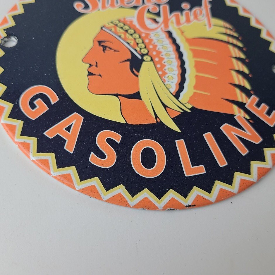 Vintage Silent Chief Gasoline Sign - Gas Service Station Pump Porcelain Sign - Image 7