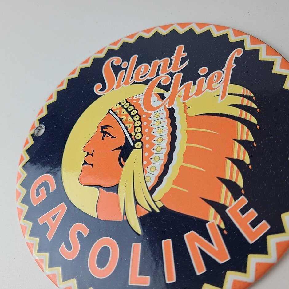 Vintage Silent Chief Gasoline Sign - Gas Service Station Pump Porcelain Sign - Image 8