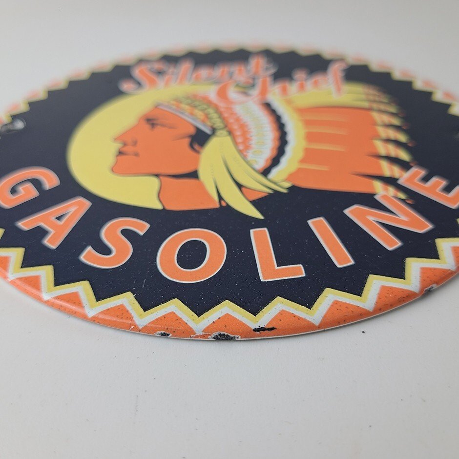 Vintage Silent Chief Gasoline Sign - Gas Service Station Pump Porcelain Sign - Image 10