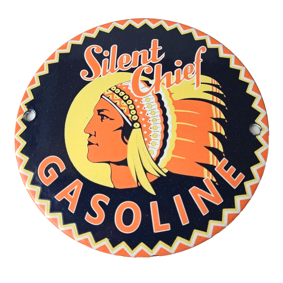 Vintage Silent Chief Gasoline Sign - Gas Service Station Pump Porcelain Sign