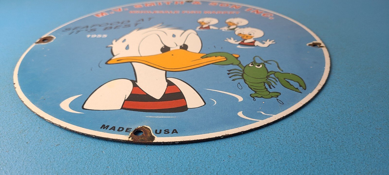 Vintage Smith & Son Sign - Fish Market Seafood Porcelain Gas Pump Sign - Image 11