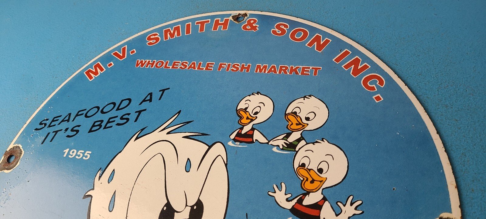 Vintage Smith & Son Sign - Fish Market Seafood Porcelain Gas Pump Sign - Image 8