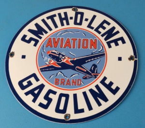 Vintage Smitholene Sign Airplane Gas Service Station Pump Plate Porcelain Sign 305895460625