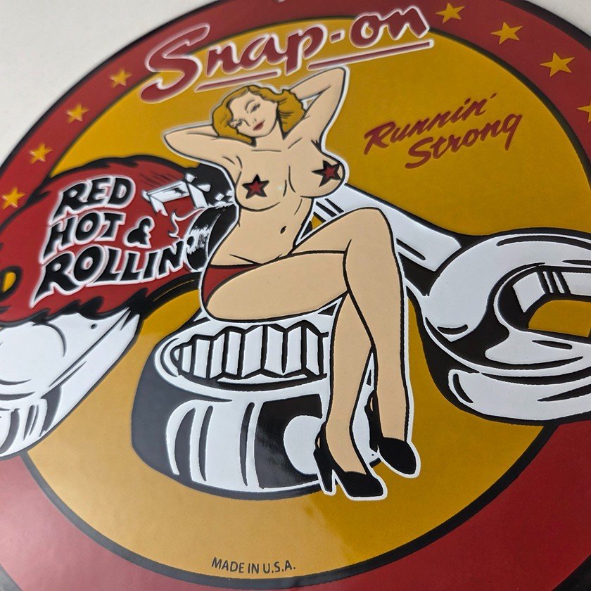 Vintage Snap-On Tools Porcelain Sign - Auto Wrench Gas Service Garage Shop Sign - Image 4