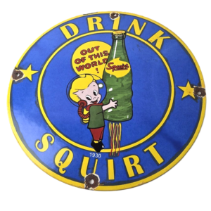 Vintage Squirt Soda Boy Sign - Gas Pump Wall Service Porcelain Cola Sign