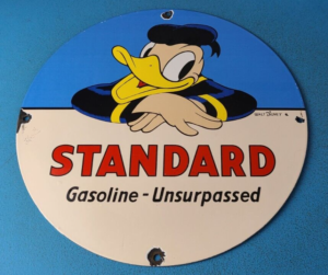 Vintage Standard Gasoline Sign Disney Donald Duck Gas Pump Porcelain Sign 305860743295