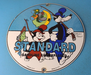 Vintage Standard Gasoline Sign Gas Oil Pump Plate Walt Disney Porcelain Sign 305867590725