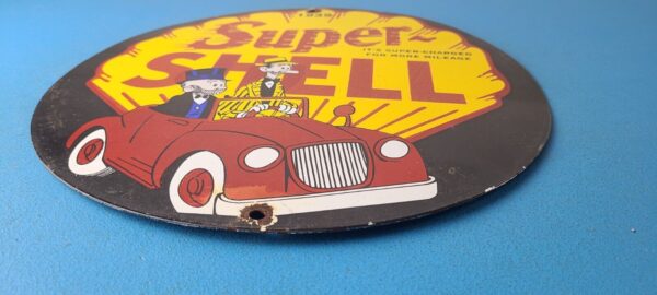 Vintage Super Shell Gasoline Porcelain Sign Service Gas Mutt Jeff Sign 305774113565 10