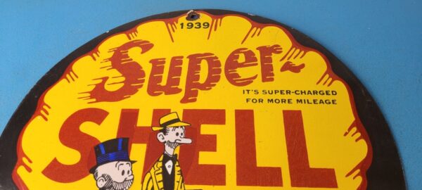 Vintage Super Shell Gasoline Porcelain Sign Service Gas Mutt Jeff Sign 305774113565 12