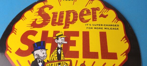 Vintage Super Shell Gasoline Porcelain Sign Service Gas Mutt Jeff Sign 305774113565 2