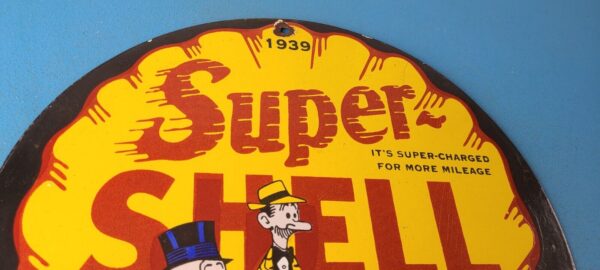 Vintage Super Shell Gasoline Porcelain Sign Service Gas Mutt Jeff Sign 305774113565 4