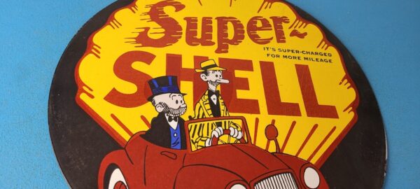 Vintage Super Shell Gasoline Porcelain Sign Service Gas Mutt Jeff Sign 305774113565 5