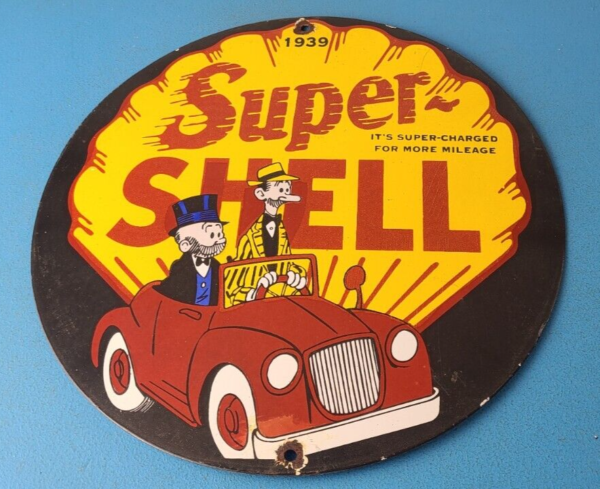 Vintage Super Shell Gasoline Porcelain Sign Service Gas Mutt Jeff Sign 305774113565