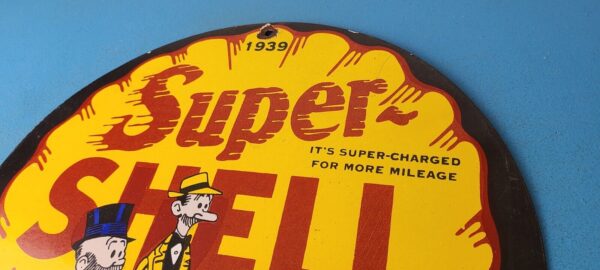 Vintage Super Shell Gasoline Porcelain Sign Service Gas Mutt Jeff Sign 305774113565 7