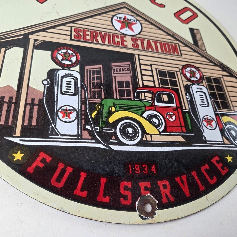 Vintage Texaco Gasoline Advertisement Sign - Gas Service Station Porcelain Sign - Image 11