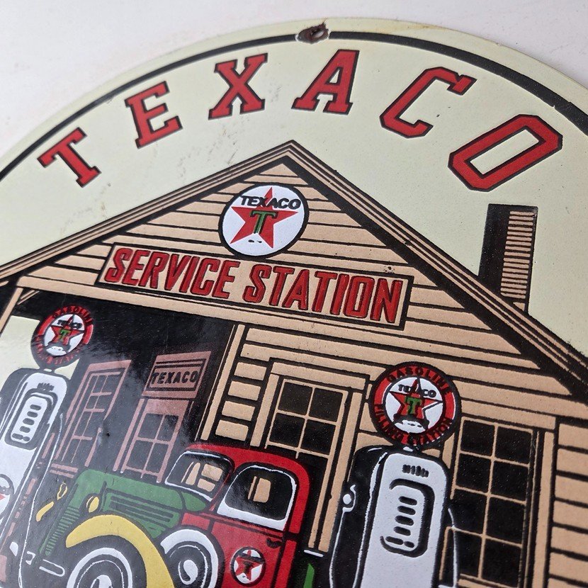 Vintage Texaco Gasoline Advertisement Sign - Gas Service Station Porcelain Sign - Image 12