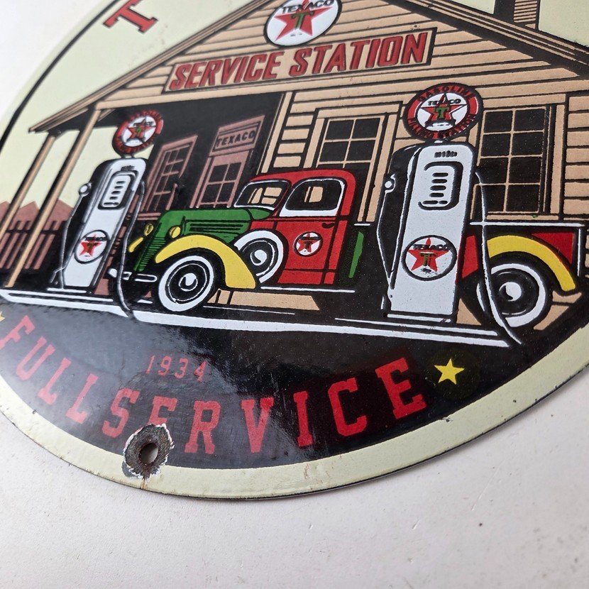 Vintage Texaco Gasoline Advertisement Sign - Gas Service Station Porcelain Sign - Image 14