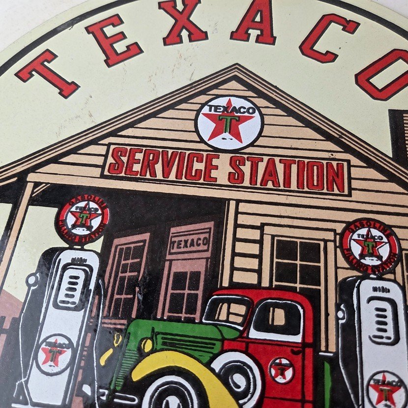 Vintage Texaco Gasoline Advertisement Sign - Gas Service Station Porcelain Sign - Image 3