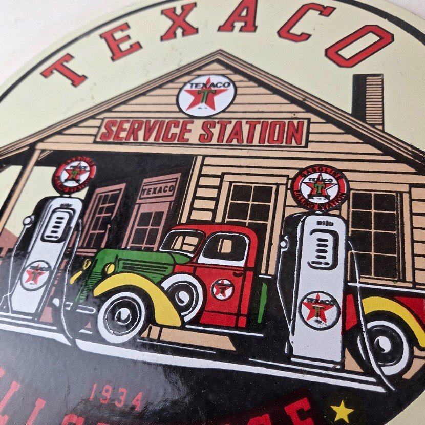 Vintage Texaco Gasoline Advertisement Sign - Gas Service Station Porcelain Sign - Image 4